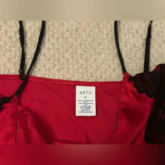 Apt.9 Satin solid Chemise Nightgown Red Lace Black Size XL - Picture 3 of 3